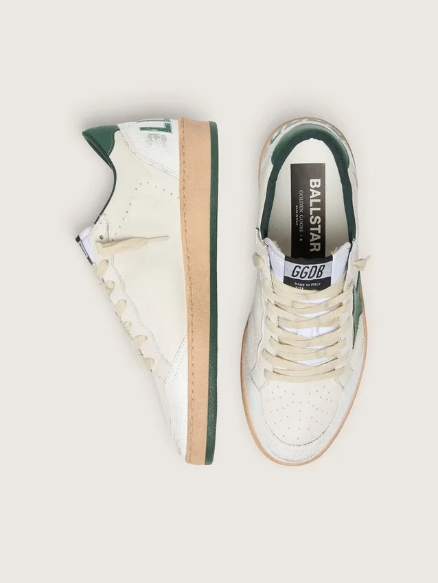 Zapatillas Ball Star Wishes para mujer en piel napa blanca con estrella y lengüeta del talón de piel verde