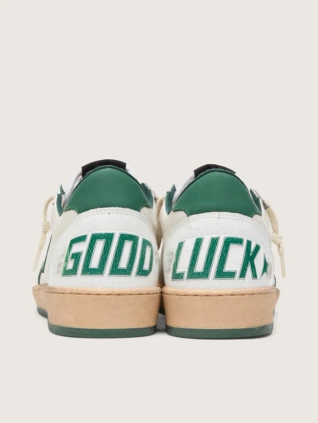 Zapatillas Ball Star Wishes para mujer en piel napa blanca con estrella y lengüeta del talón de piel verde
