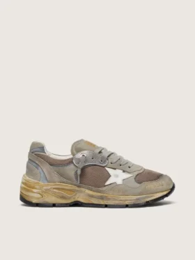 Zapatillas «Dad-Star» para hombre en ante gris paloma y malla plateada, con estrella de piel blanca y lengüeta del talón de ante