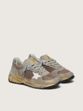 Zapatillas «Dad-Star» para hombre en ante gris paloma y malla plateada, con estrella de piel blanca y lengüeta del talón de ante
