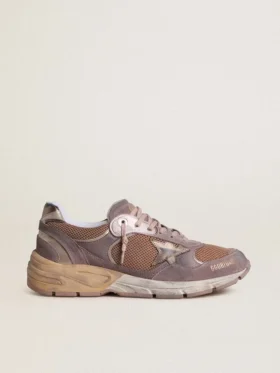 Zapatillas Dad-Star para hombre en ante lila y malla, con estrella y lengüeta en el talón de piel laminada