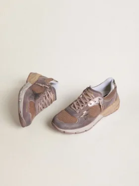 Zapatillas Dad-Star para hombre en ante lila y malla, con estrella y lengüeta en el talón de piel laminada