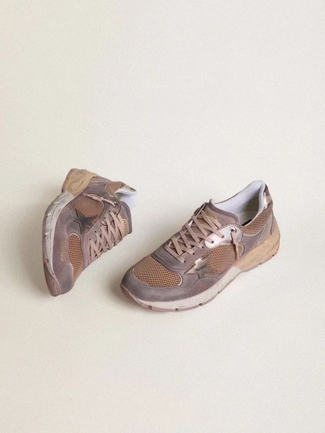 Zapatillas Dad-Star para hombre en ante lila y malla, con estrella y lengüeta en el talón de piel laminada