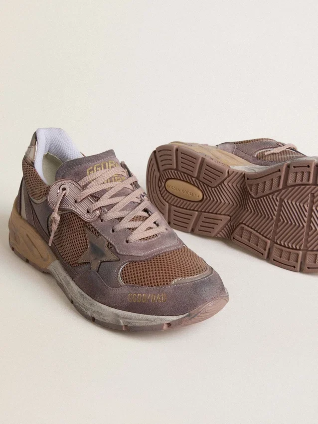Zapatillas Dad-Star para hombre en ante lila y malla, con estrella y lengüeta en el talón de piel laminada