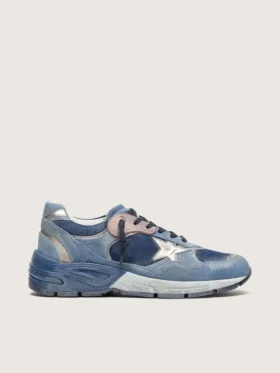 Zapatillas Dad-Star para mujer en ante azul vaquero con estrella de piel plateada