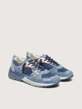 Zapatillas Dad-Star para mujer en ante azul vaquero con estrella de piel plateada