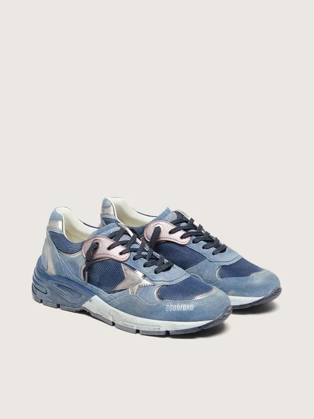 Zapatillas Dad-Star para mujer en ante azul vaquero con estrella de piel plateada