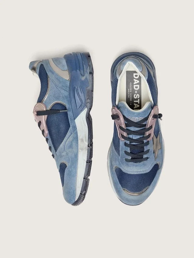 Zapatillas Dad-Star para mujer en ante azul vaquero con estrella de piel plateada