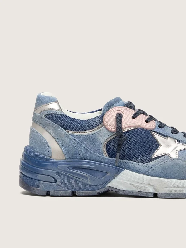 Zapatillas Dad-Star para mujer en ante azul vaquero con estrella de piel plateada