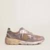 Zapatillas Dad-Star para mujer en ante lila y malla, con estrella y lengüeta en el talón de piel laminada