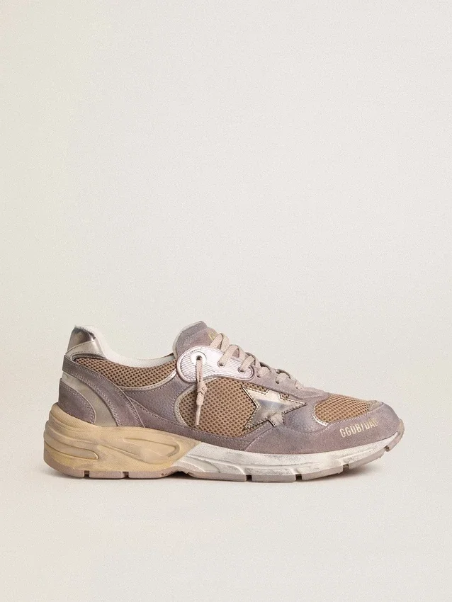 Zapatillas Dad-Star para mujer en ante lila y malla, con estrella y lengüeta en el talón de piel laminada