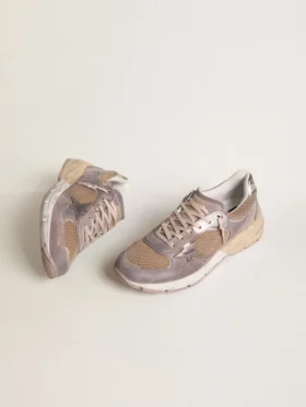 Zapatillas Dad-Star para mujer en ante lila y malla, con estrella y lengüeta en el talón de piel laminada