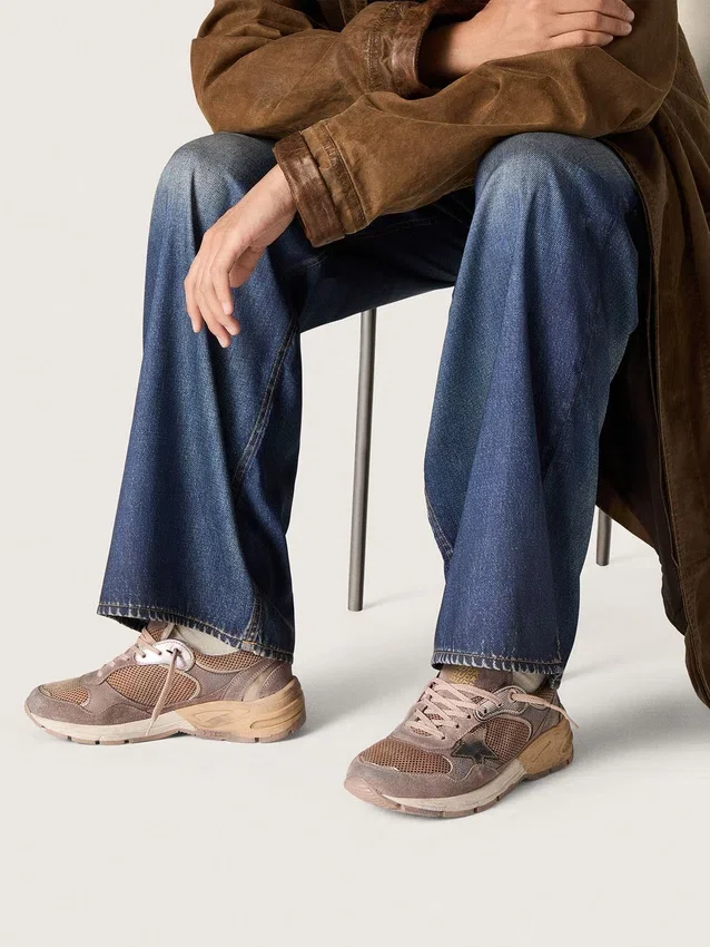 Zapatillas Dad-Star para mujer en ante lila y malla, con estrella y lengüeta en el talón de piel laminada