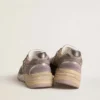 Zapatillas Dad-Star para mujer en ante lila y malla, con estrella y lengüeta en el talón de piel laminada