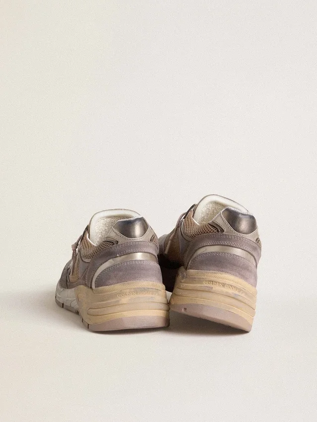 Zapatillas Dad-Star para mujer en ante lila y malla, con estrella y lengüeta en el talón de piel laminada