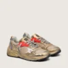 Zapatillas Dad-Star para hombre en piel laminada dorada y malla, con estrella de piel blanca y lengüeta trasera de piel dorada