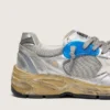Zapatillas Dad-Star para mujer en piel laminada plateada y malla, con estrella de piel blanca y lengüeta plateada en el talón
