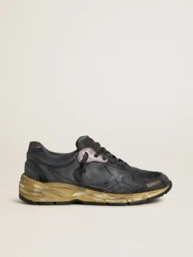 Zapatillas Dad-Star para mujer en piel naplak y craquelada negra con estrella y lengüeta del talón negras