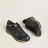 Zapatillas Dad-Star para mujer en piel naplak y craquelada negra con estrella y lengüeta del talón negras