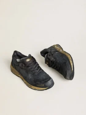 Zapatillas Dad-Star para mujer en piel naplak y craquelada negra con estrella y lengüeta del talón negras