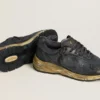 Zapatillas Dad-Star para mujer en piel naplak y craquelada negra con estrella y lengüeta del talón negras