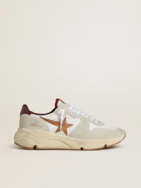 Zapatillas de hombre con Running Sole de nailon y ante, con estrella de piel marrón y lengüeta trasera de piel burdeos