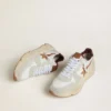 Zapatillas de hombre con Running Sole de nailon y ante, con estrella de piel marrón y lengüeta trasera de piel burdeos