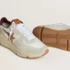 Zapatillas de hombre con Running Sole de nailon y ante, con estrella de piel marrón y lengüeta trasera de piel burdeos