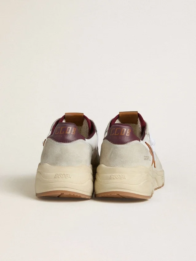 Zapatillas de hombre con Running Sole de nailon y ante, con estrella de piel marrón y lengüeta trasera de piel burdeos