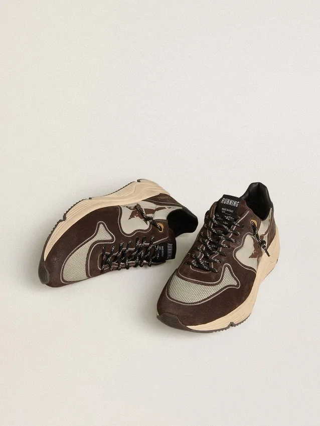 Zapatillas de hombre con Running Sole de nailon y ante, con estrella estampada y lengüeta de talón de piel