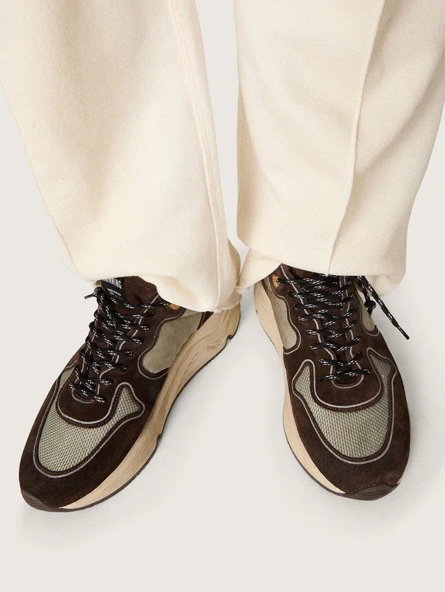 Zapatillas de hombre con Running Sole de nailon y ante, con estrella estampada y lengüeta de talón de piel