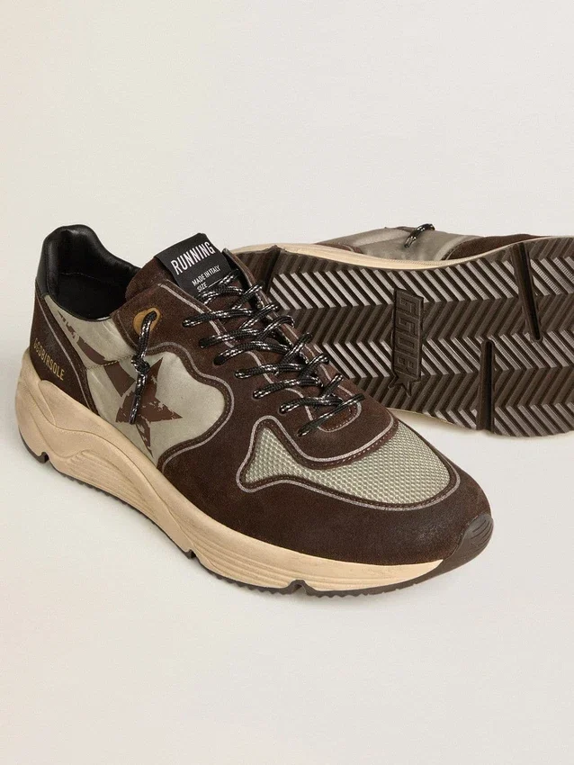 Zapatillas de hombre con Running Sole de nailon y ante, con estrella estampada y lengüeta de talón de piel