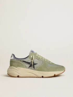 Zapatillas de hombre con Running Sole en nailon y ante verde salvia con estrella negra estampada