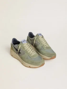 Zapatillas de hombre con Running Sole en nailon y ante verde salvia con estrella negra estampada
