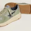Zapatillas de hombre con Running Sole en nailon y ante verde salvia con estrella negra estampada