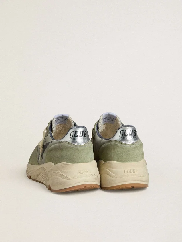 Zapatillas de hombre con Running Sole en nailon y ante verde salvia con estrella negra estampada