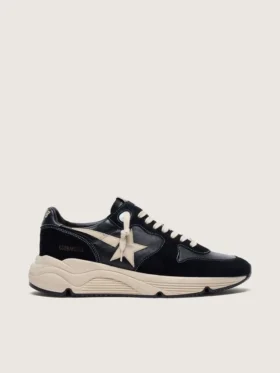 Zapatillas de hombre con Running Sole en piel napa y ante negros con una estrella blanca