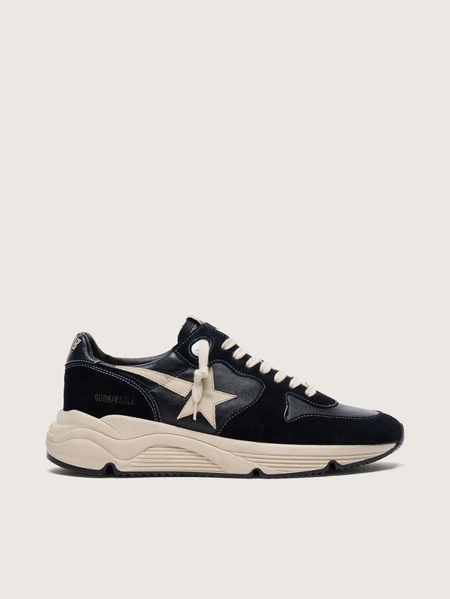 Zapatillas de hombre con Running Sole en piel napa y ante negros con una estrella blanca