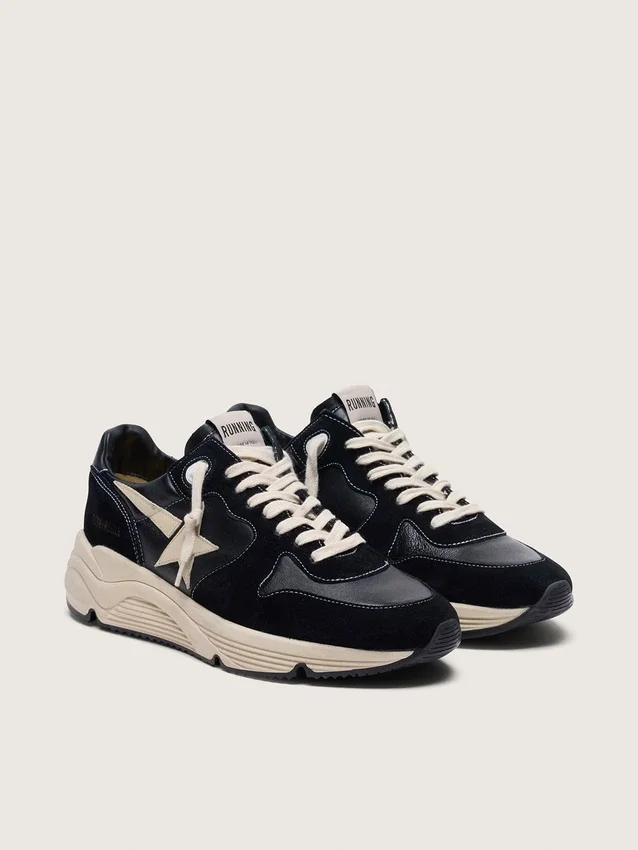 Zapatillas de hombre con Running Sole en piel napa y ante negros con una estrella blanca