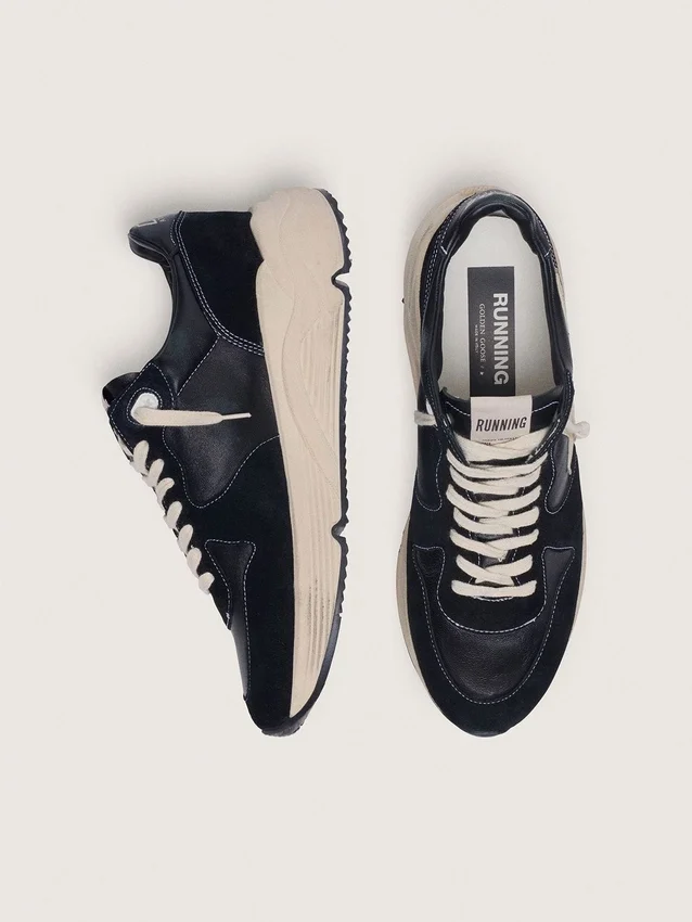Zapatillas de hombre con Running Sole en piel napa y ante negros con una estrella blanca