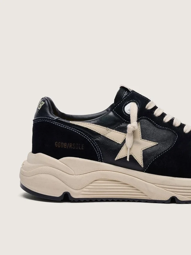 Zapatillas de hombre con Running Sole en piel napa y ante negros con una estrella blanca