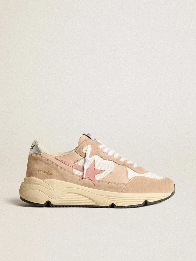Zapatillas de mujer con Running Sole, en malla y ante, con estrella rosa y lengüeta plateada en el talón