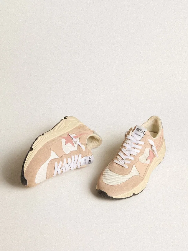 Zapatillas de mujer con Running Sole, en malla y ante, con estrella rosa y lengüeta plateada en el talón