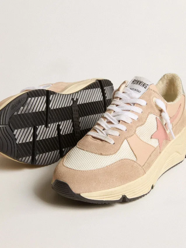 Zapatillas de mujer con Running Sole, en malla y ante, con estrella rosa y lengüeta plateada en el talón