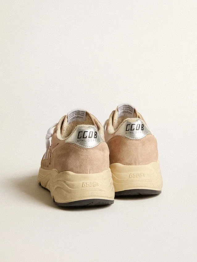 Zapatillas de mujer con Running Sole, en malla y ante, con estrella rosa y lengüeta plateada en el talón