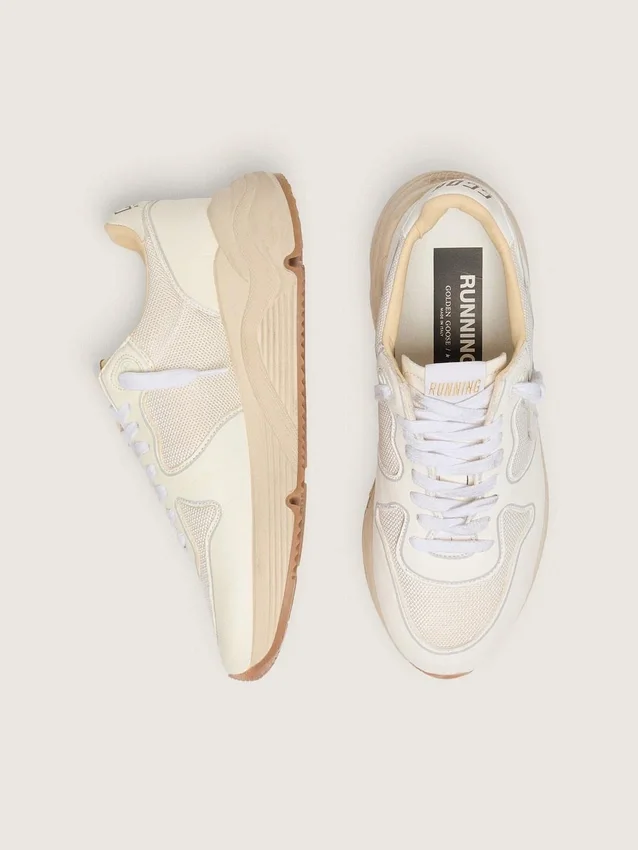 Zapatillas de mujer con Running Sole en malla y napa blanca