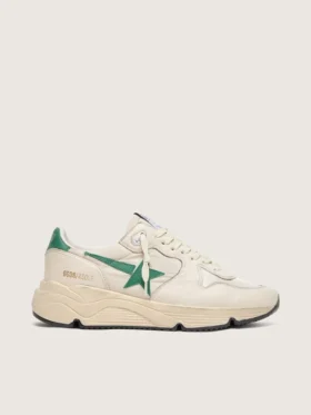 Zapatillas de mujer con Running Sole en nailon color crema y piel con estrella de piel verde