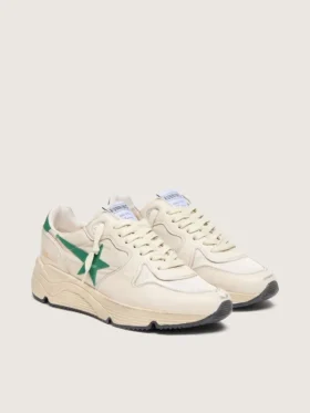 Zapatillas de mujer con Running Sole en nailon color crema y piel con estrella de piel verde