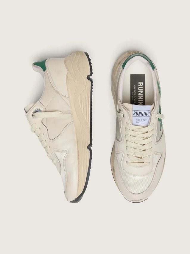 Zapatillas de mujer con Running Sole en nailon color crema y piel con estrella de piel verde