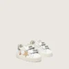 Zapatillas escolares para bebé en napa con estrella de ante beige y estampado de mascota